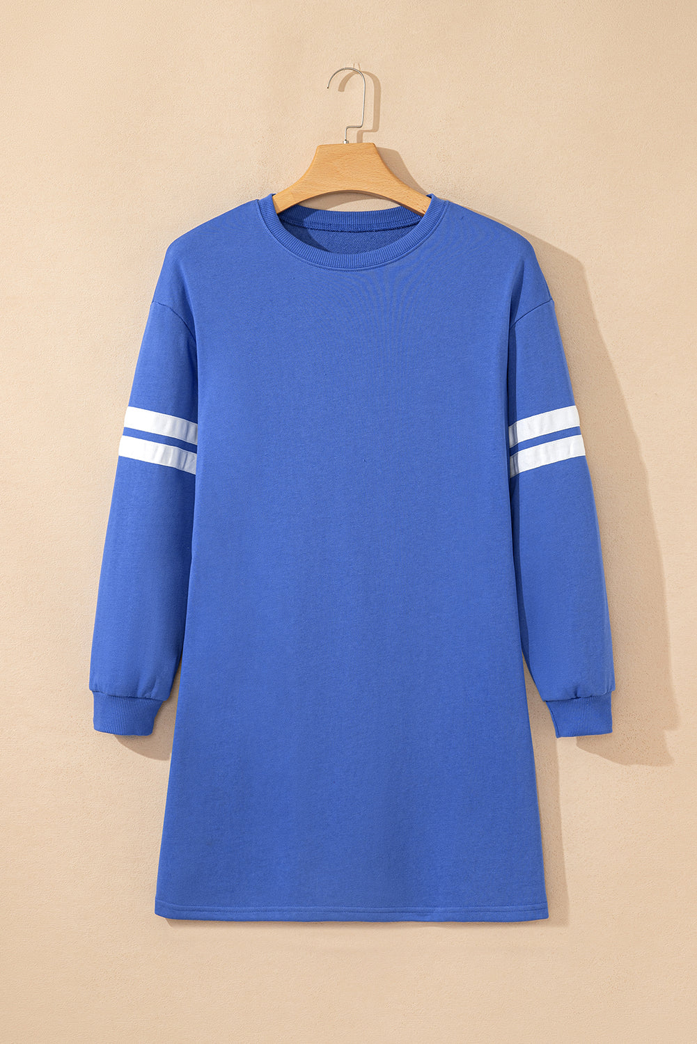 Sky Blue Varsity Sleeve Contrast Shift Sweatshirt Dress