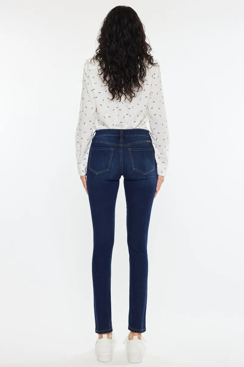 Kancan Mid Rise Super Skinny Jeans with Dark Indigo Wash and Premium Stretch Denim