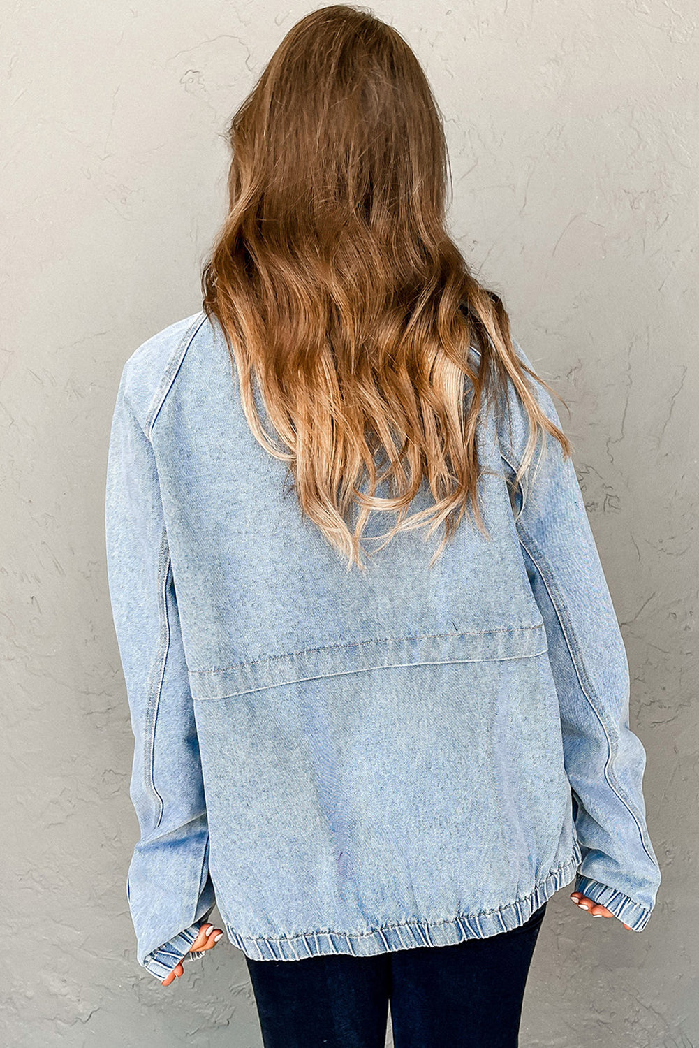 Myosotis Elastic Edge Collared Denim Jacket With Pocket