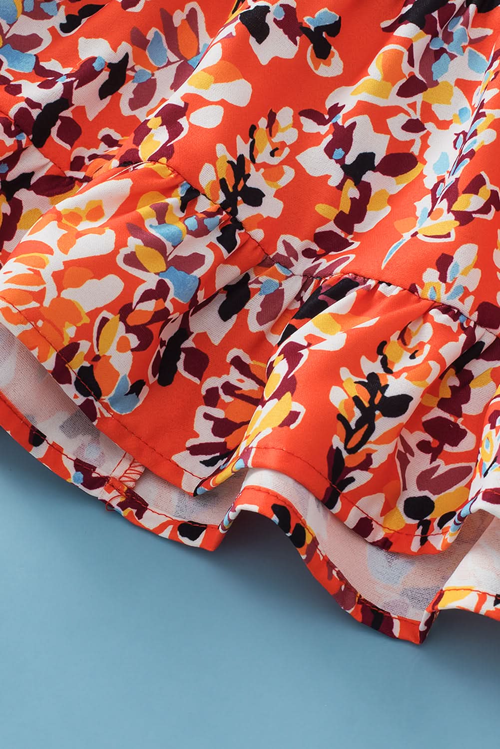 Chic orange floral ruffle sleeve top