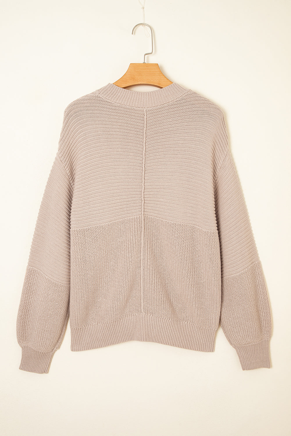 Premium Parchment Mixed Texture Patchwork Knitted Puff Sleeve Sweater
