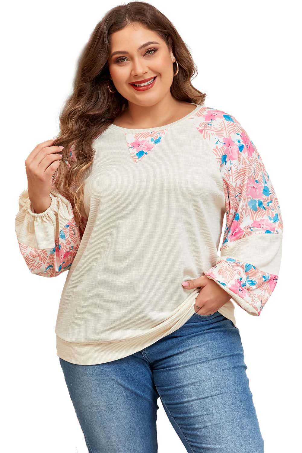 Plus-size apricot floral top