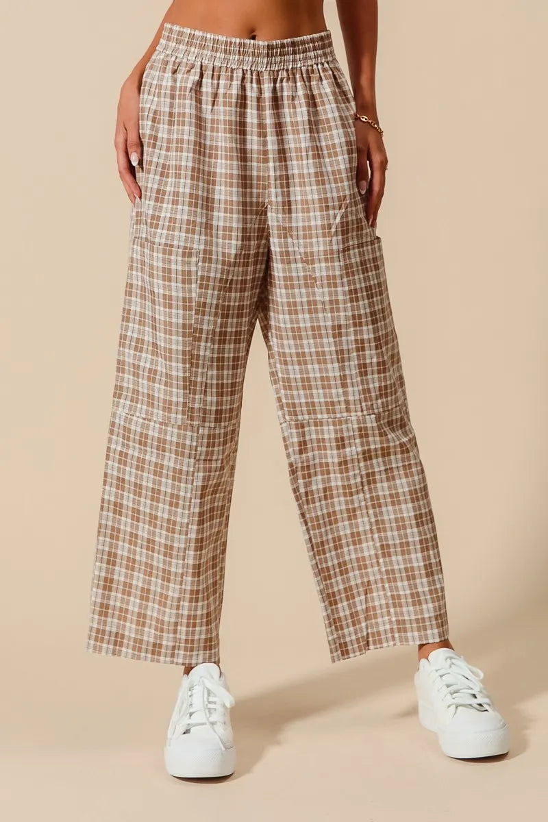 SO ME Check Plaid Wide Leg Pants with Big Patch Pockets