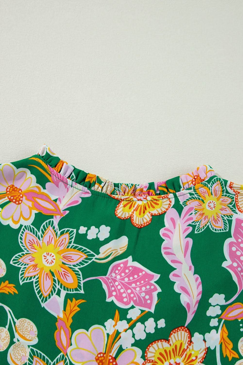 Green floral plus size babydoll top