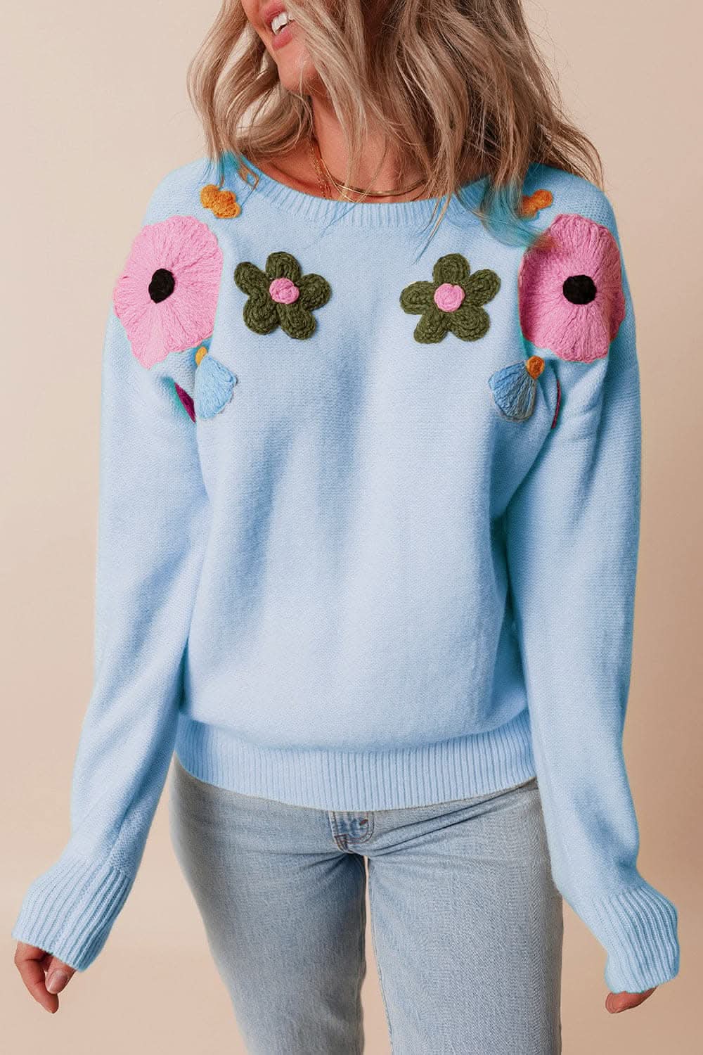 Chic floral crochet sweater