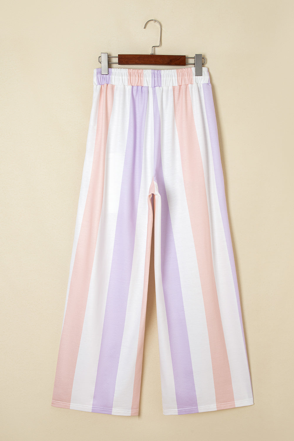 Purple Stripe Print Drawstring Loose Pants With Pockets