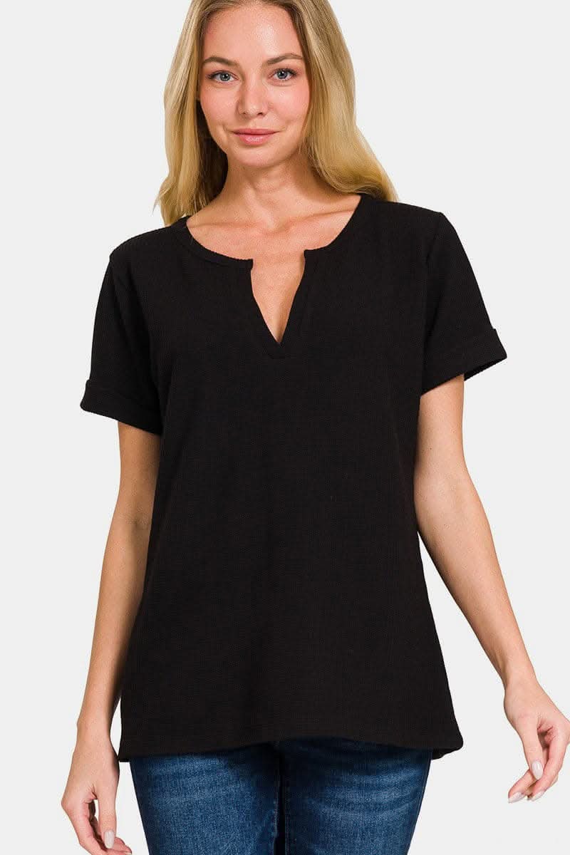 Chic notched short sleeve tee