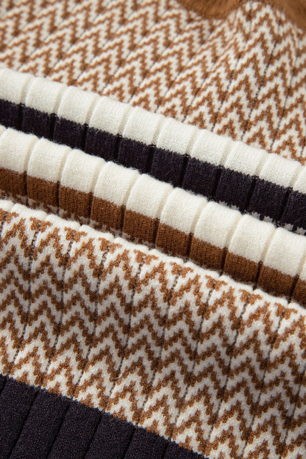Premium Brown Stripe Knit Slim Sweater With Ribbed Trim Detail