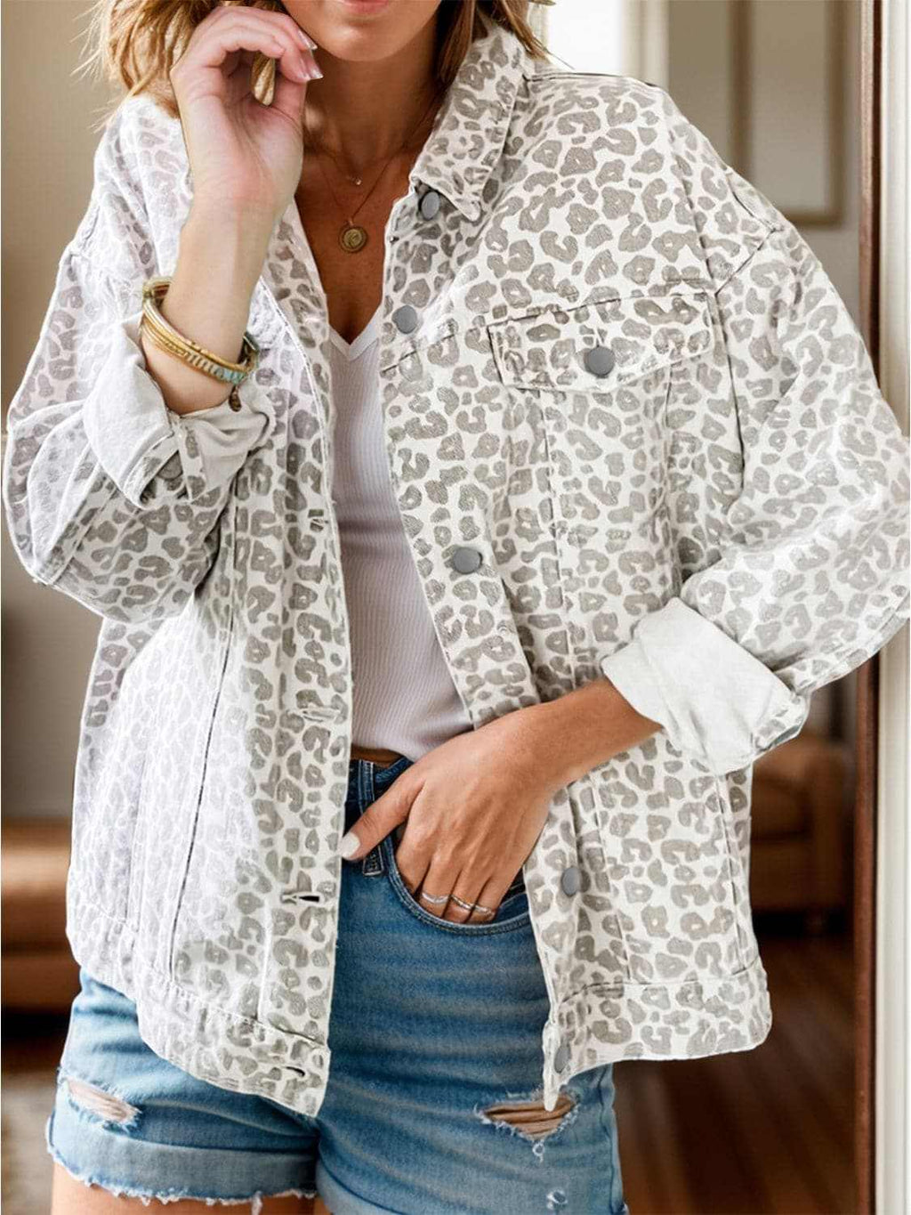 Leopard Print Denim Jacket