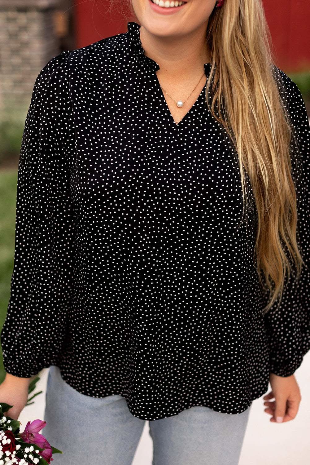 Black leopard print blouse - plus size