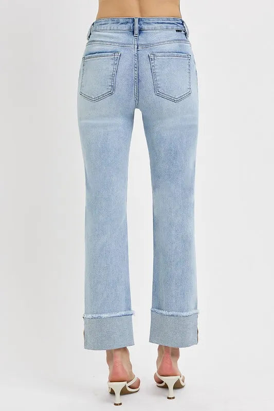 Risen High Rise Straight Cuffed Relaxed Jeans For Women
