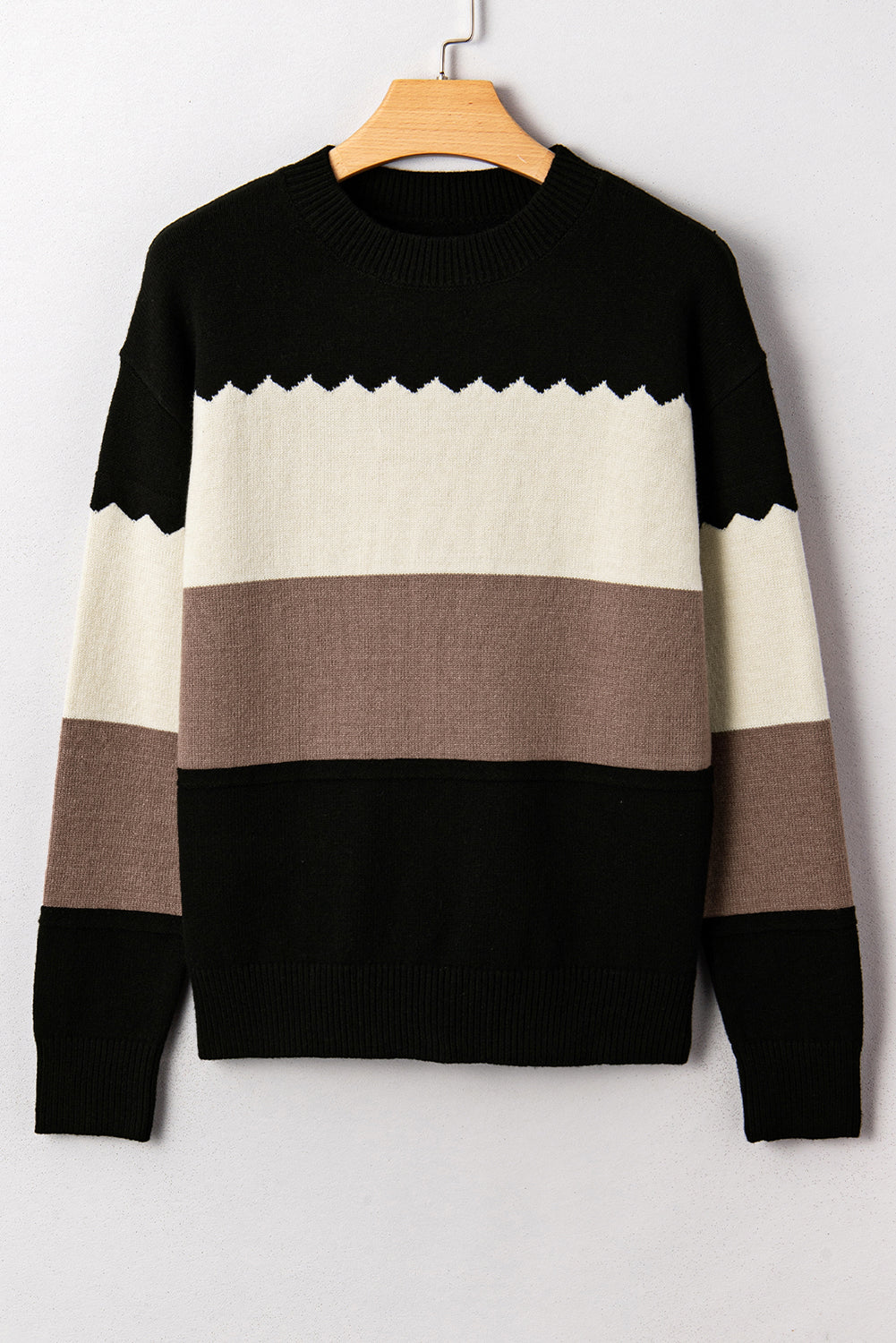 Black Colorblock Crew Neck Drop Shoulder Sweater Relaxed Fit