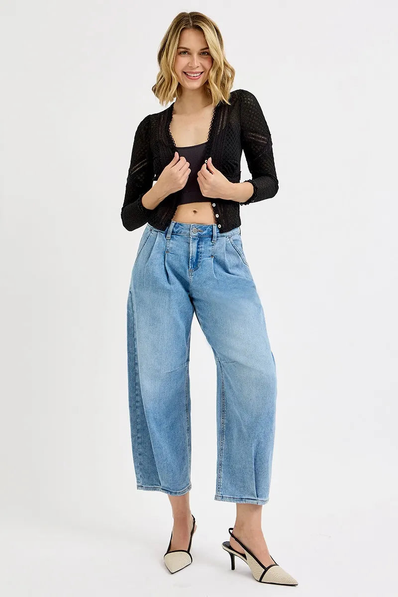 RISEN Full Size Mid Rise Crop Wide Leg Jeans Plus Size
