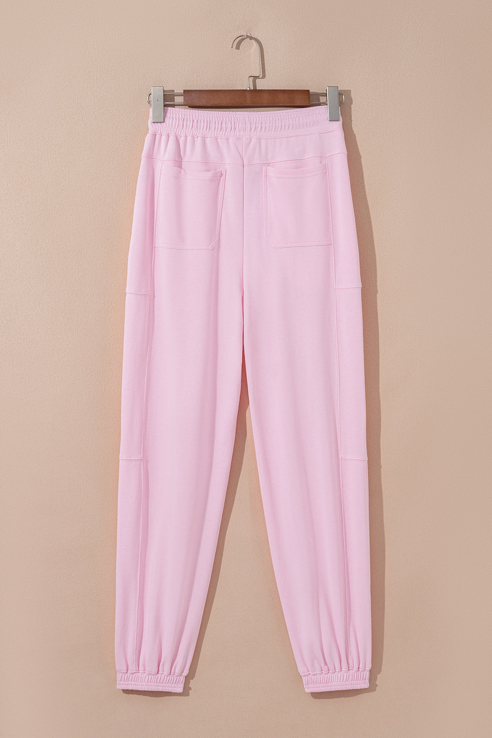 Light Pink Drawstring Waist Patchwork Solid Color Jogger Pants