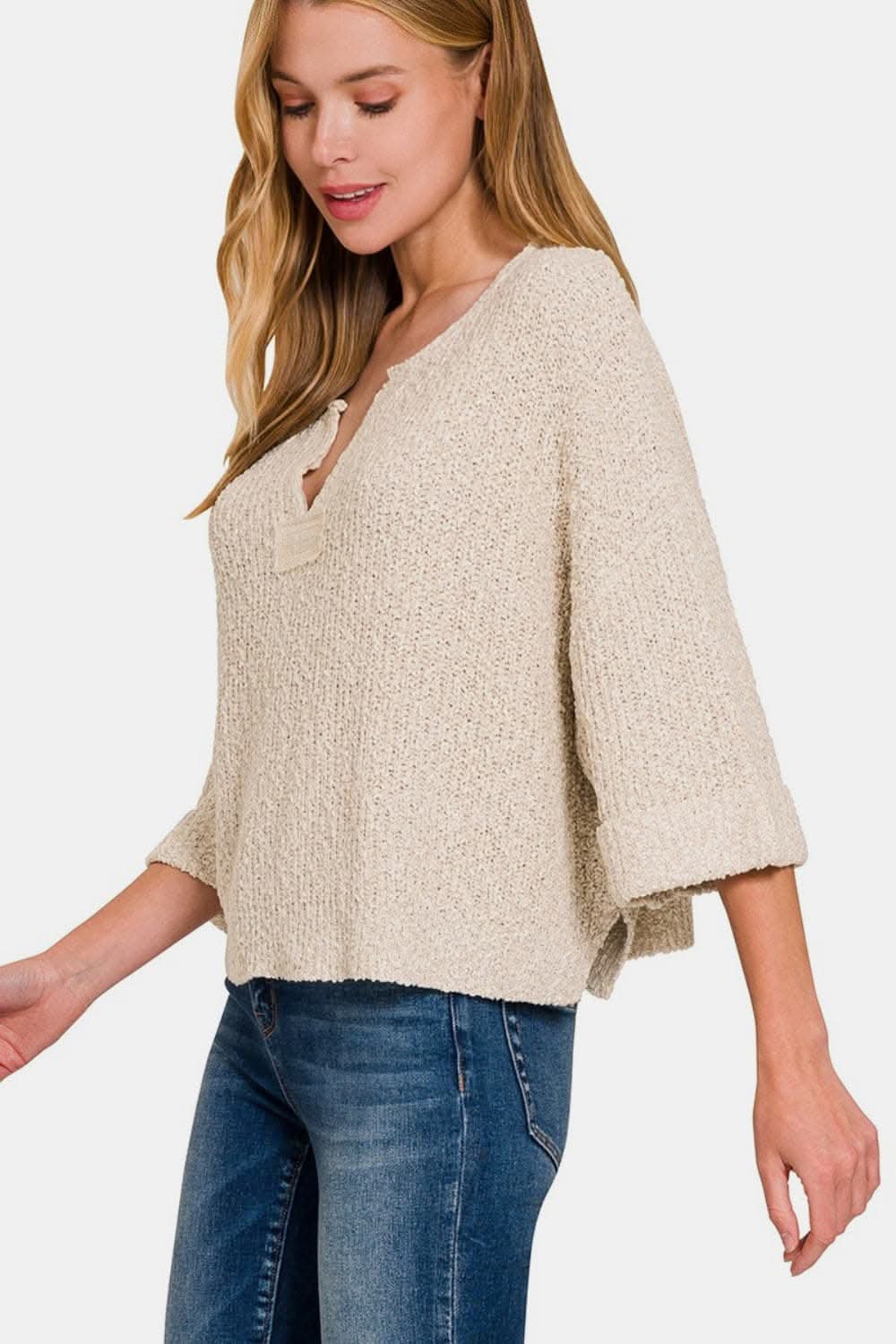 Zenana chic notched patch sweater