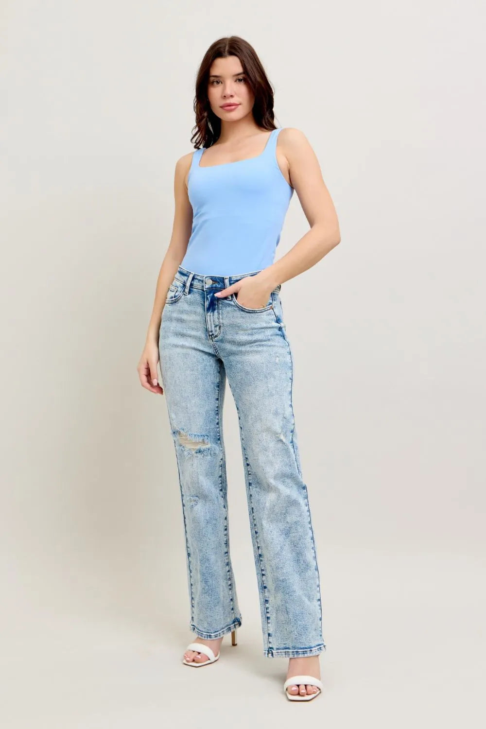 Judy Blue Mineral Wash Destroyed 90s Straight Jeans