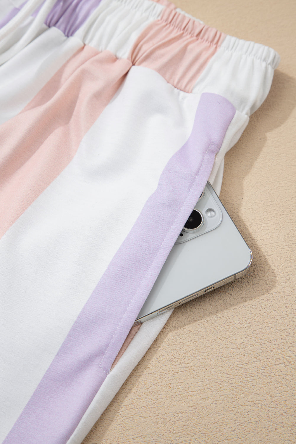 Purple Stripe Print Drawstring Loose Pants With Pockets