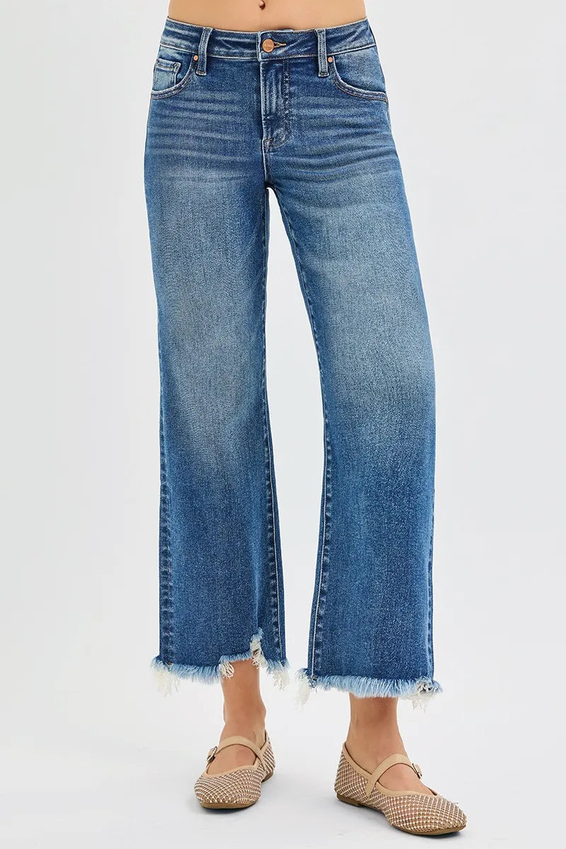 Risen Plus Size Mid Rise Cropped Wide Leg Jeans Denim