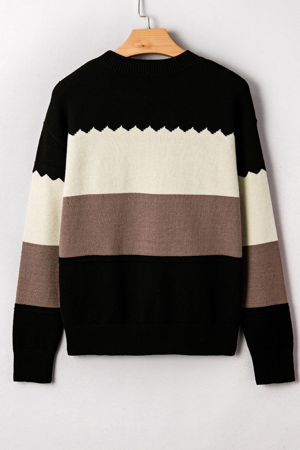 Black Colorblock Crew Neck Drop Shoulder Sweater Relaxed Fit