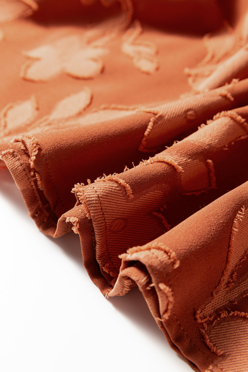 Premium Cinnamon Plus Size Textured 3D Flower Dress Ruffle Hem Long