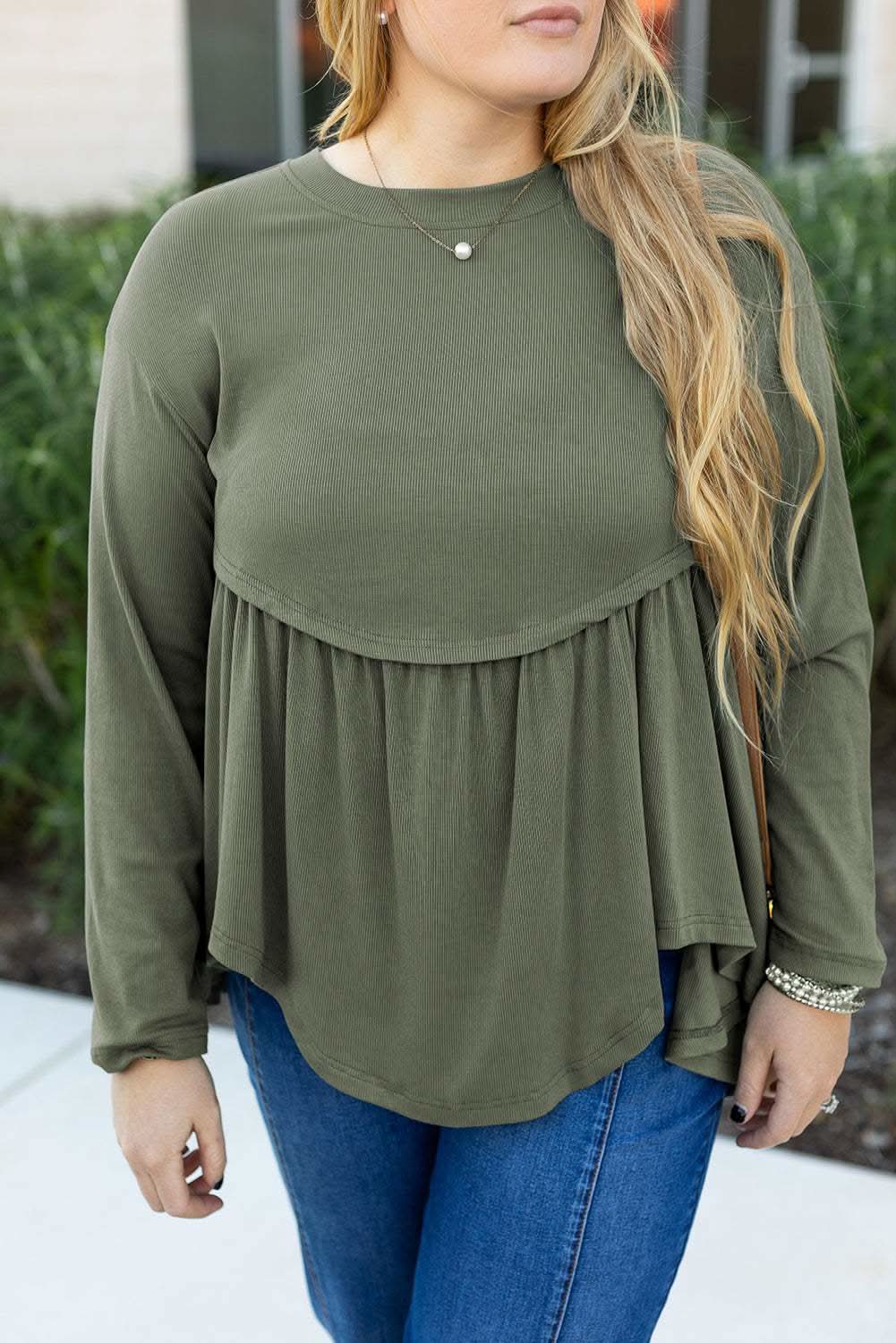 Mist green plus size babydoll top