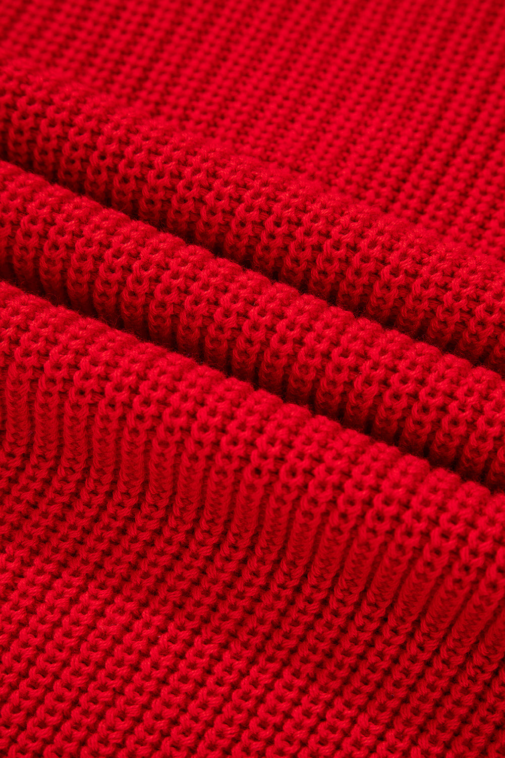 Premium Racing Red Solid Textured Knit V Neck Drop Shoulder Sweater