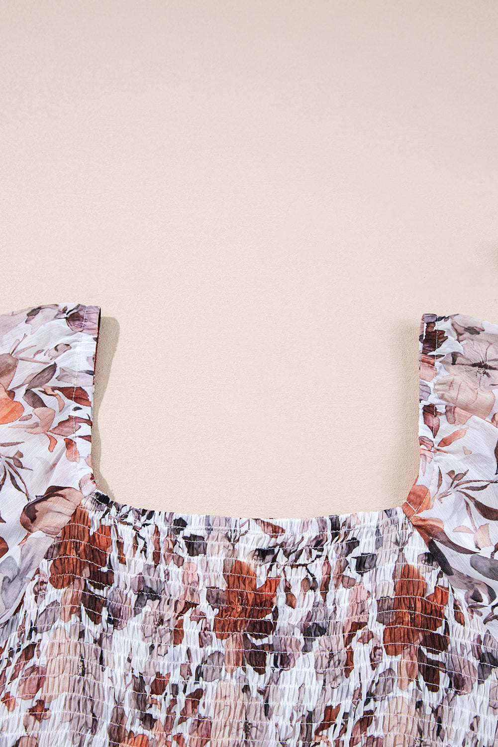 White Floral Print Sweetheart Neck Long Sleeve Mini Dress