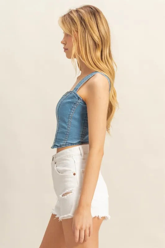 Hyfve Washed Sweetheart Neck Wide Strap Denim Tank Top