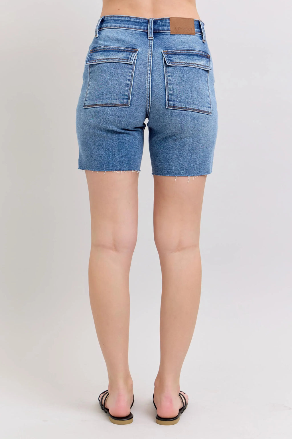 Judy Blue Mid Rise Bermuda Denim Shorts With Back Pockets