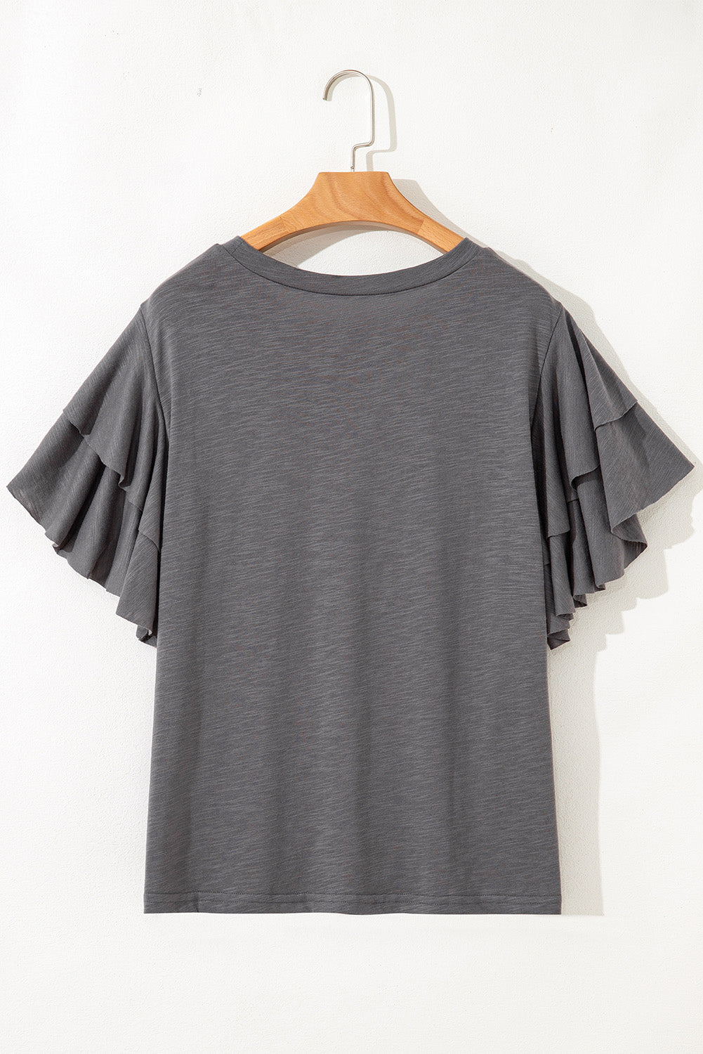 Plus Size Dark Grey Double Ruffled Short Sleeve Top