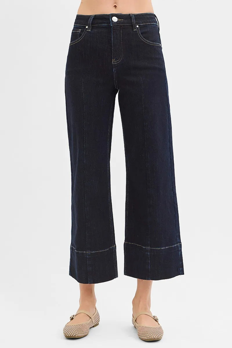 Risen Tummy Control High Rise Crop Wide Leg Jeans Details