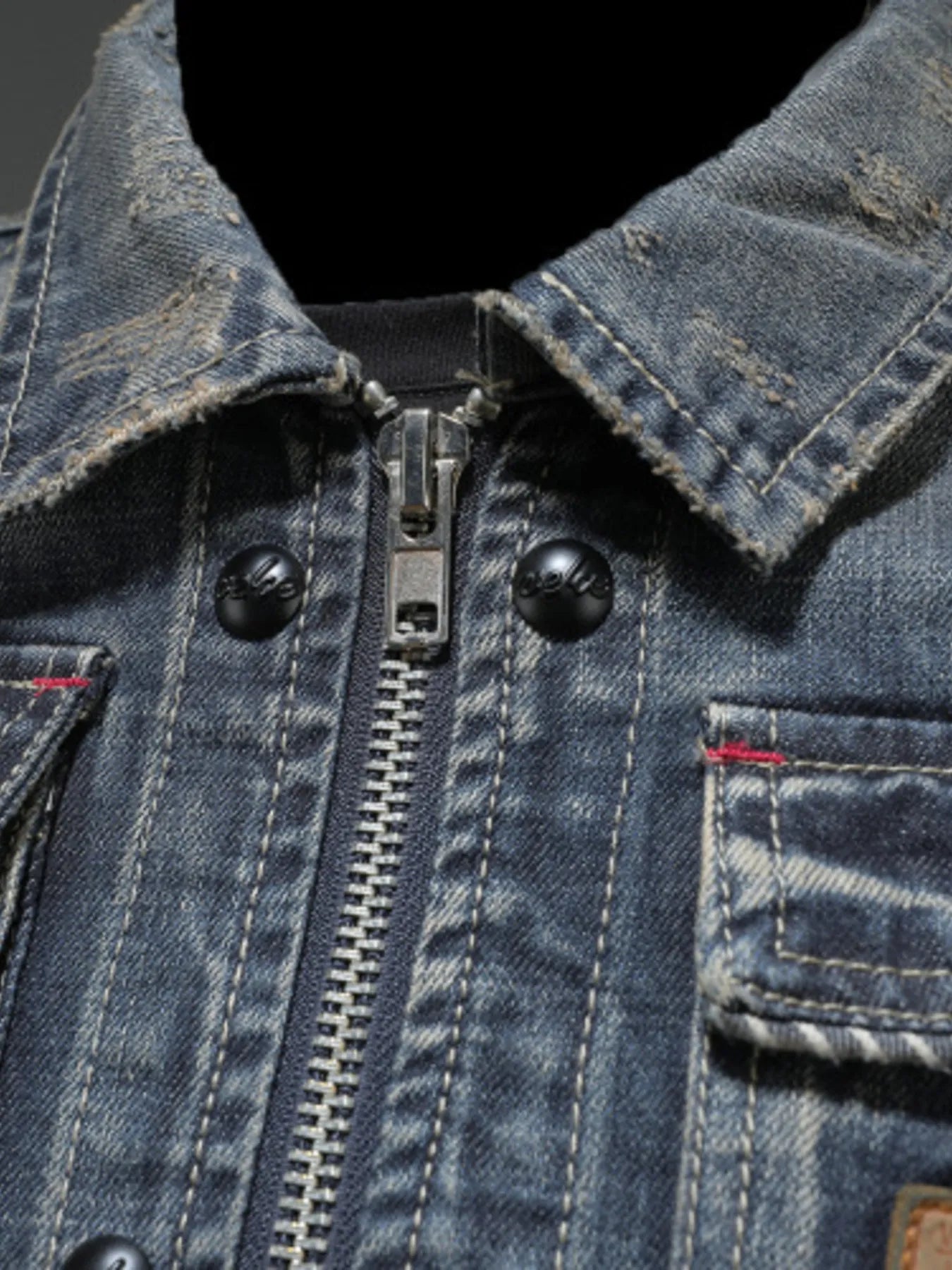 Men's Plus Size Washed Zip Up Denim Jacket with Chest Pockets