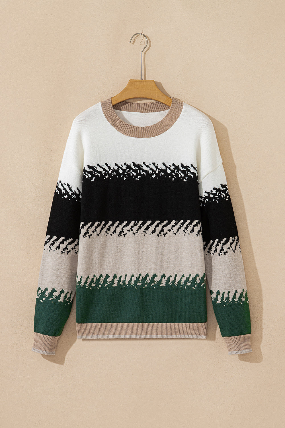 Premium Black Color Block Drop Shoulder Sweater Stylish Pattern