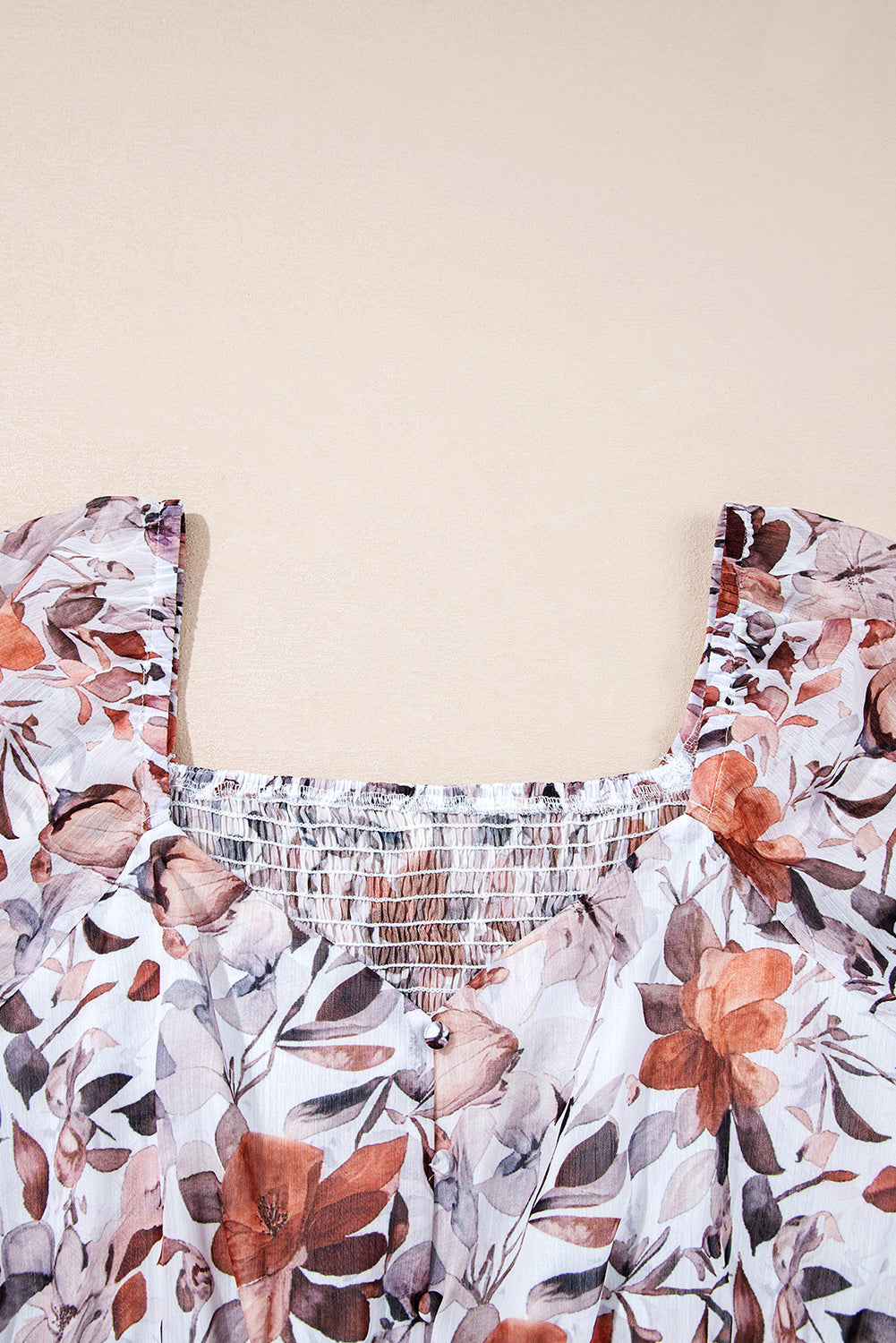 White Floral Print Sweetheart Neck Long Sleeve Mini Dress