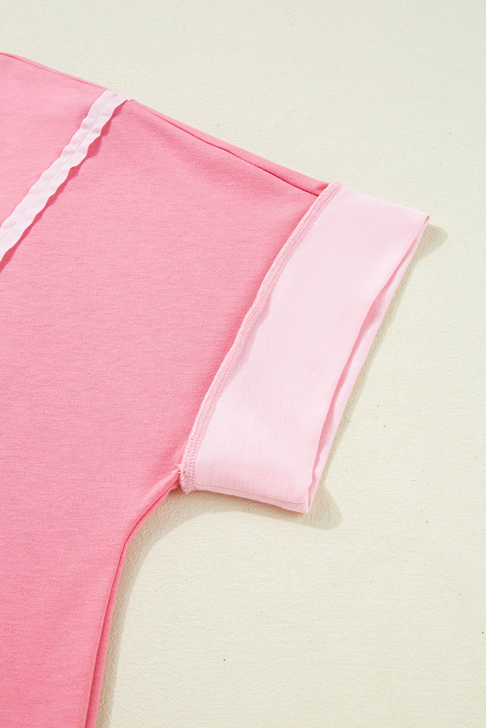 Peach Blossom Patchwork Two Tone Half Sleeve Plus Size Tee