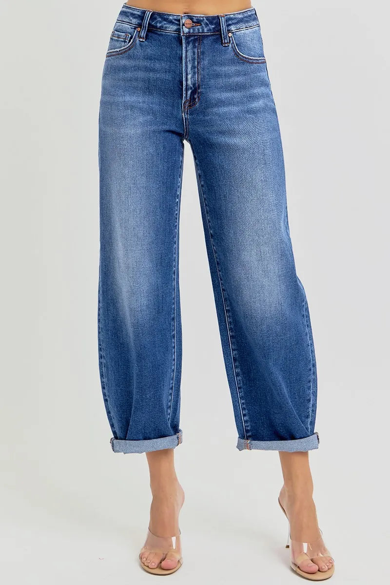 Risen Plus Size High Rise Crop Barrel Jeans With Mild Wash