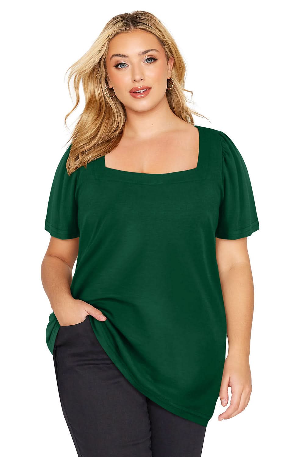 Chic green plus size square neck top