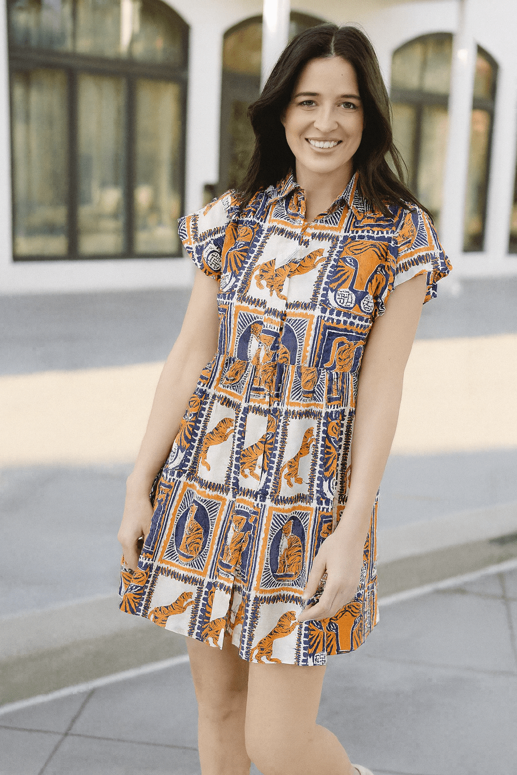Frenchi Mini Gameday Dress- Orange & Navy
