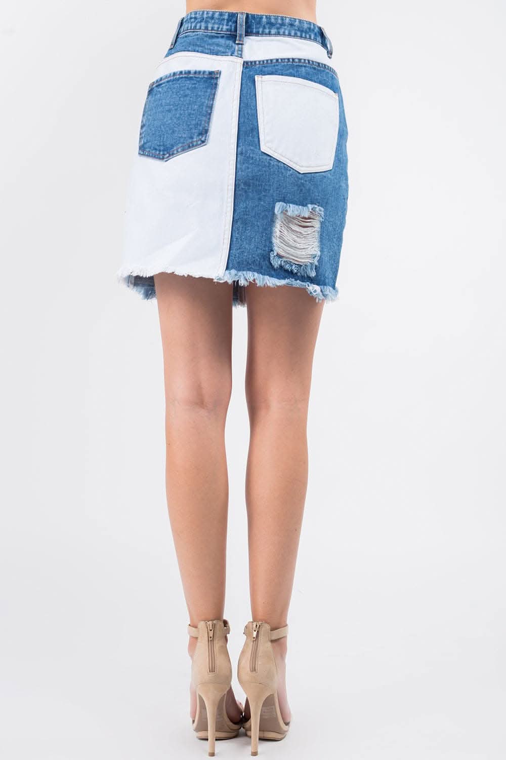 Trendsi American Bazi Frayed Denim Skirt - Casual High Waist Distressed Jean Mini Skirt