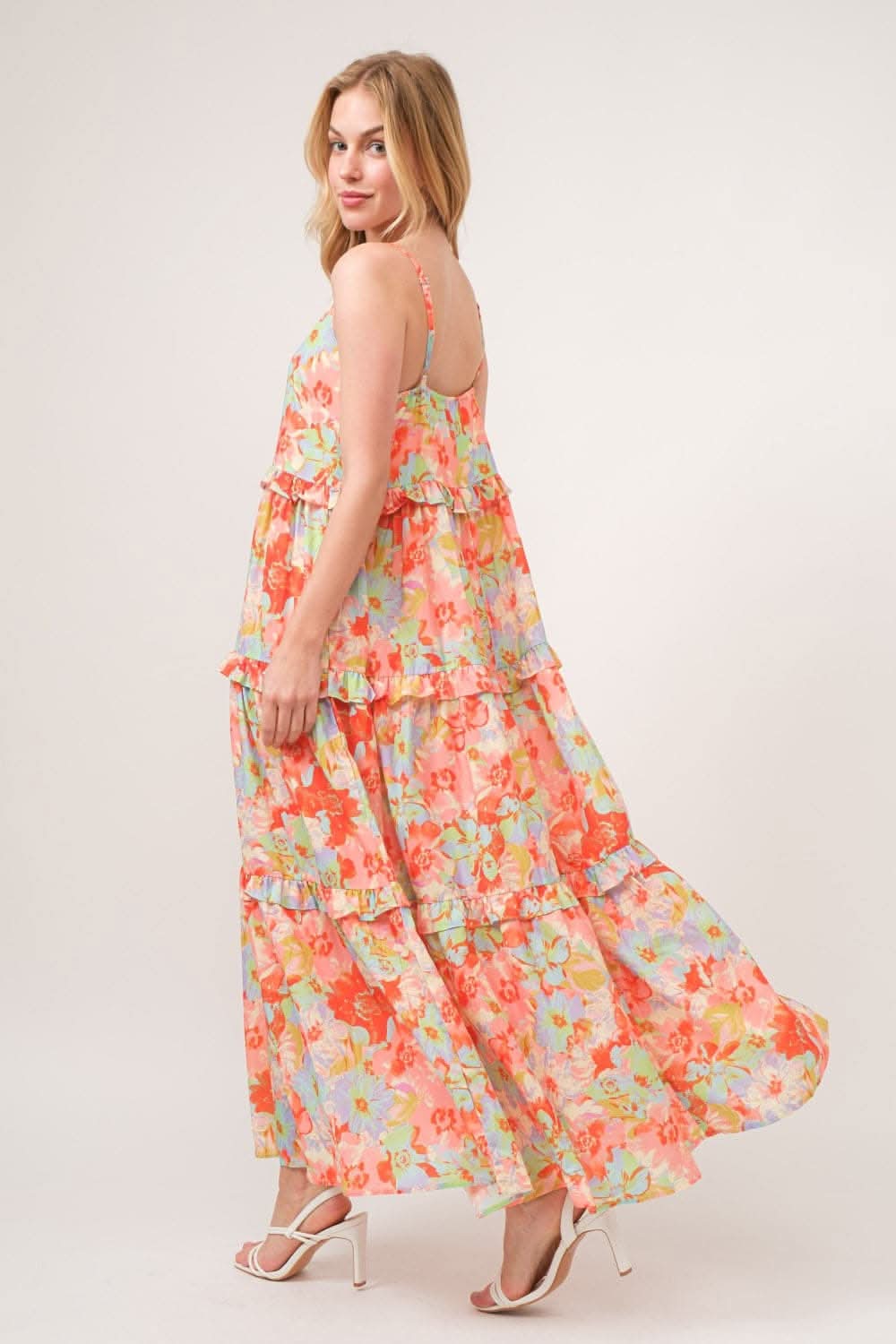 Trendsi Floral Ruffled Tiered Maxi Dress - Adjustable Strap Cami Style