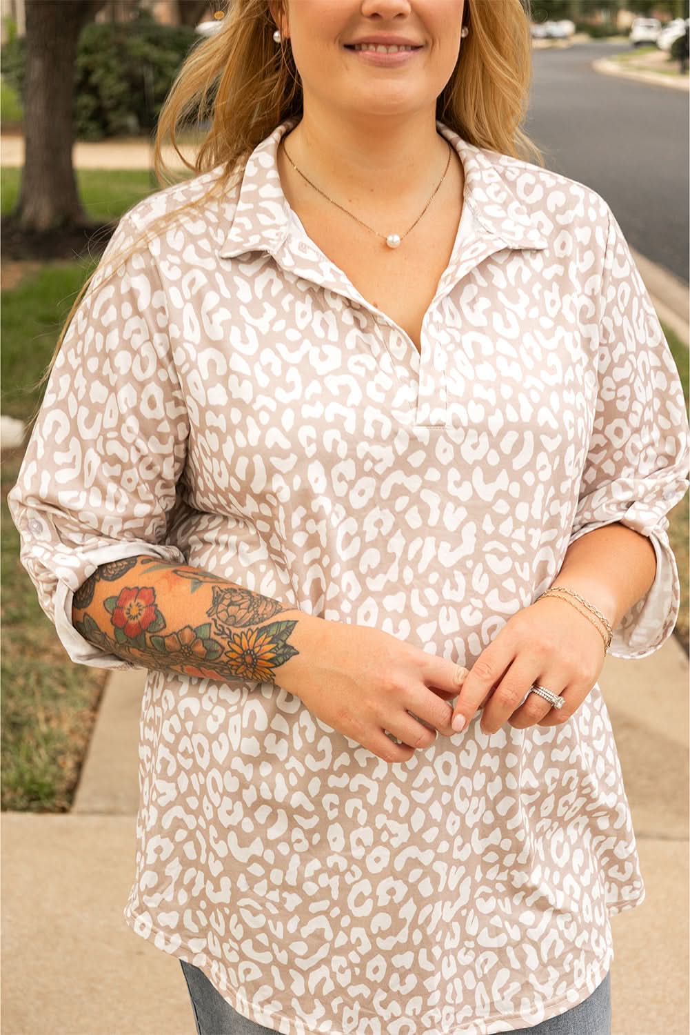 Apricot Leopard Print Plus Size Top by Love Salve