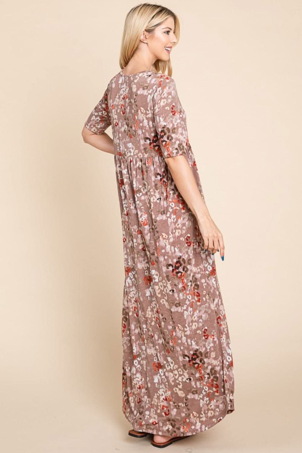 BOMBOM Printed Shirred Maxi Dress for Effortless Elegance