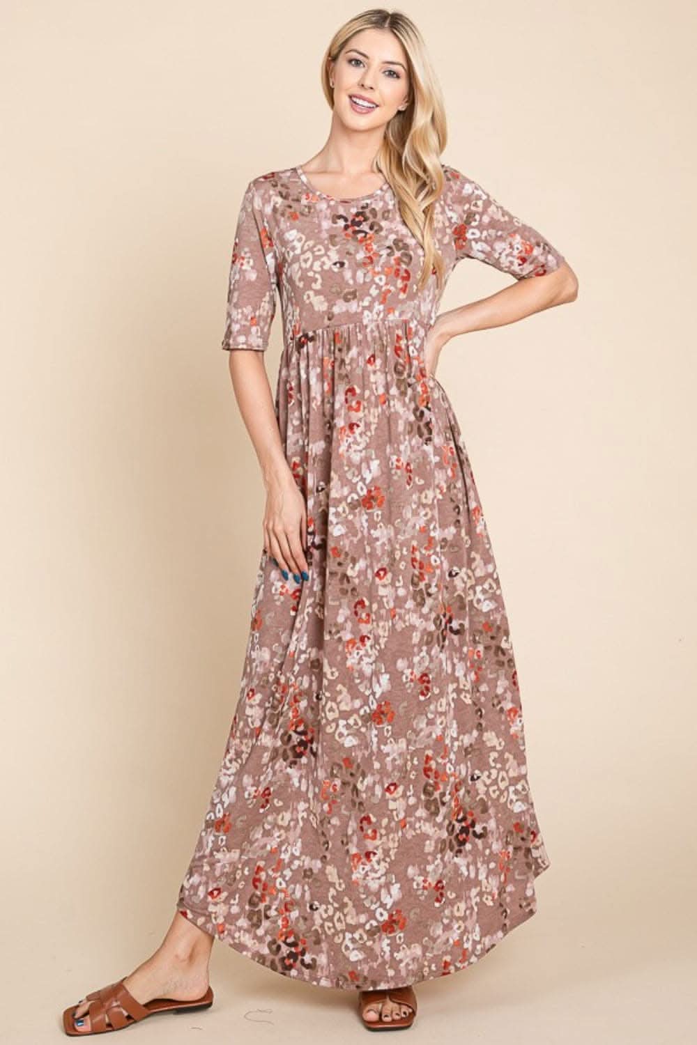 BOMBOM Printed Shirred Maxi Dress for Effortless Elegance
