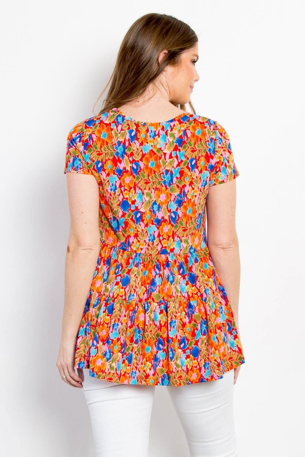 Trendsi Be Stage Full Size Floral Short Sleeve Babydoll Top