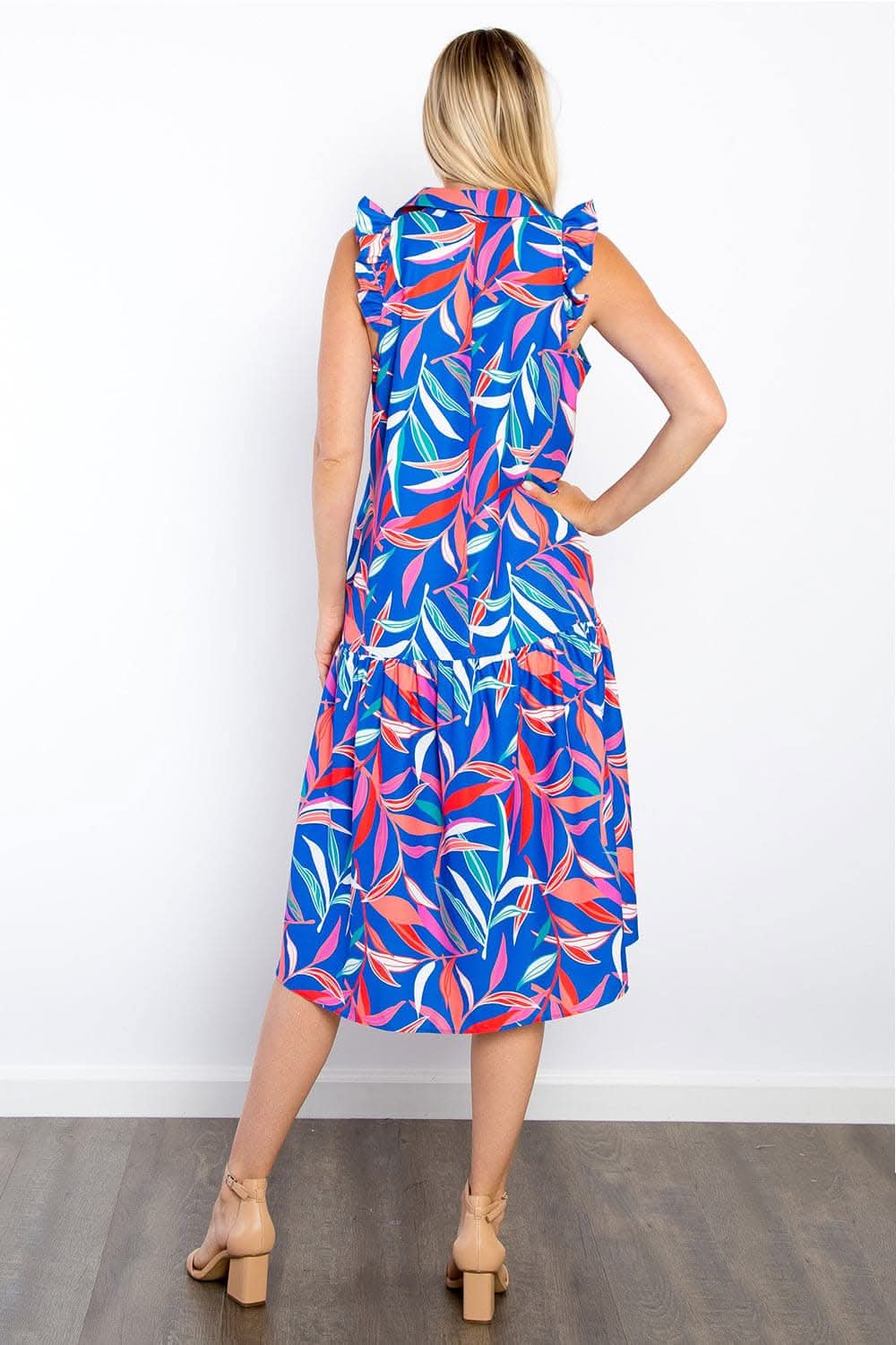 Trendsi Be Stage Print Ruffled Midi Dress with Pockets Chic