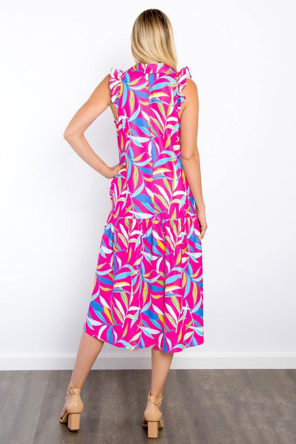 Trendsi Be Stage Print Ruffled Midi Dress with Pockets