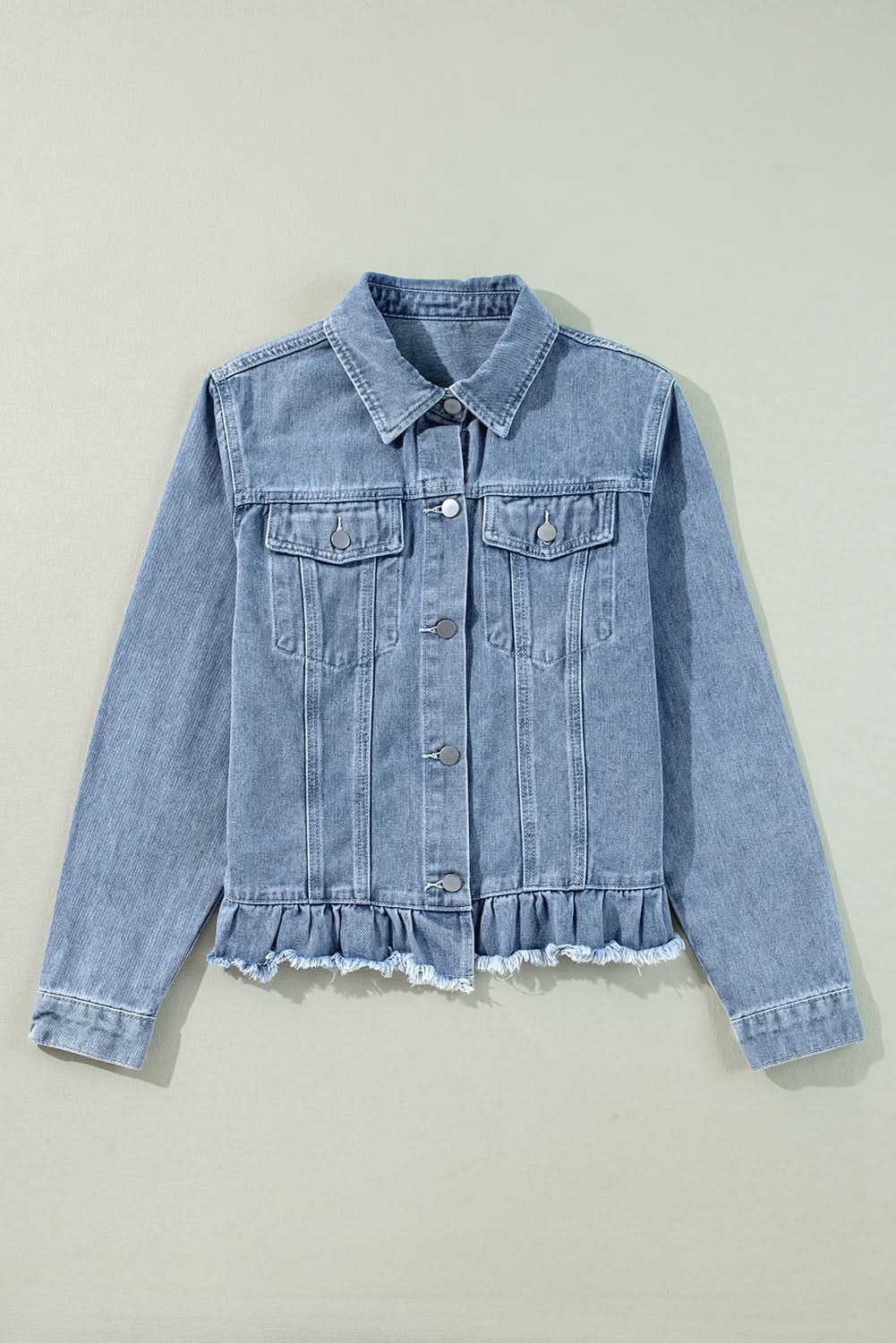 Love Salve  Beau Blue Ruffle Raw Hem Flap Pockets Denim