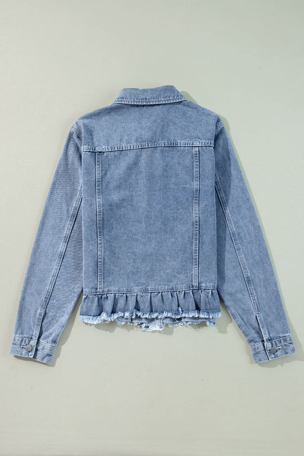 Love Salve  Beau Blue Ruffle Raw Hem Flap Pockets Denim