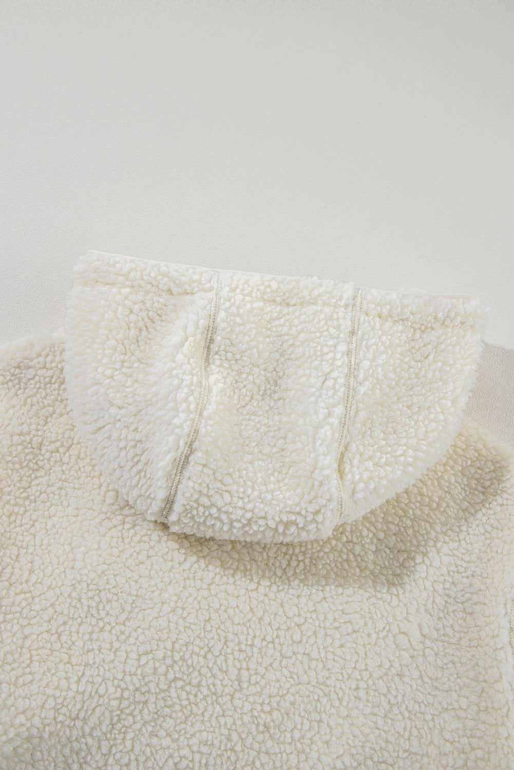 Love Salve  Beige Fleece Zip Up Drawstring Hooded Pocketed