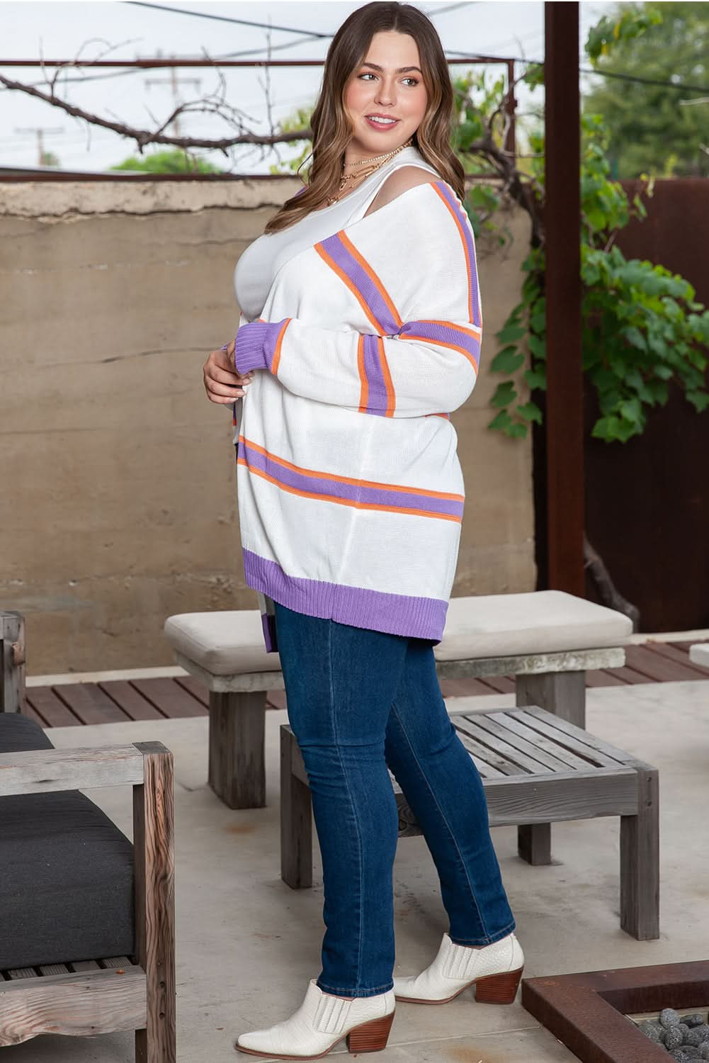 Love Salve: Plus Size Striped Cardigan